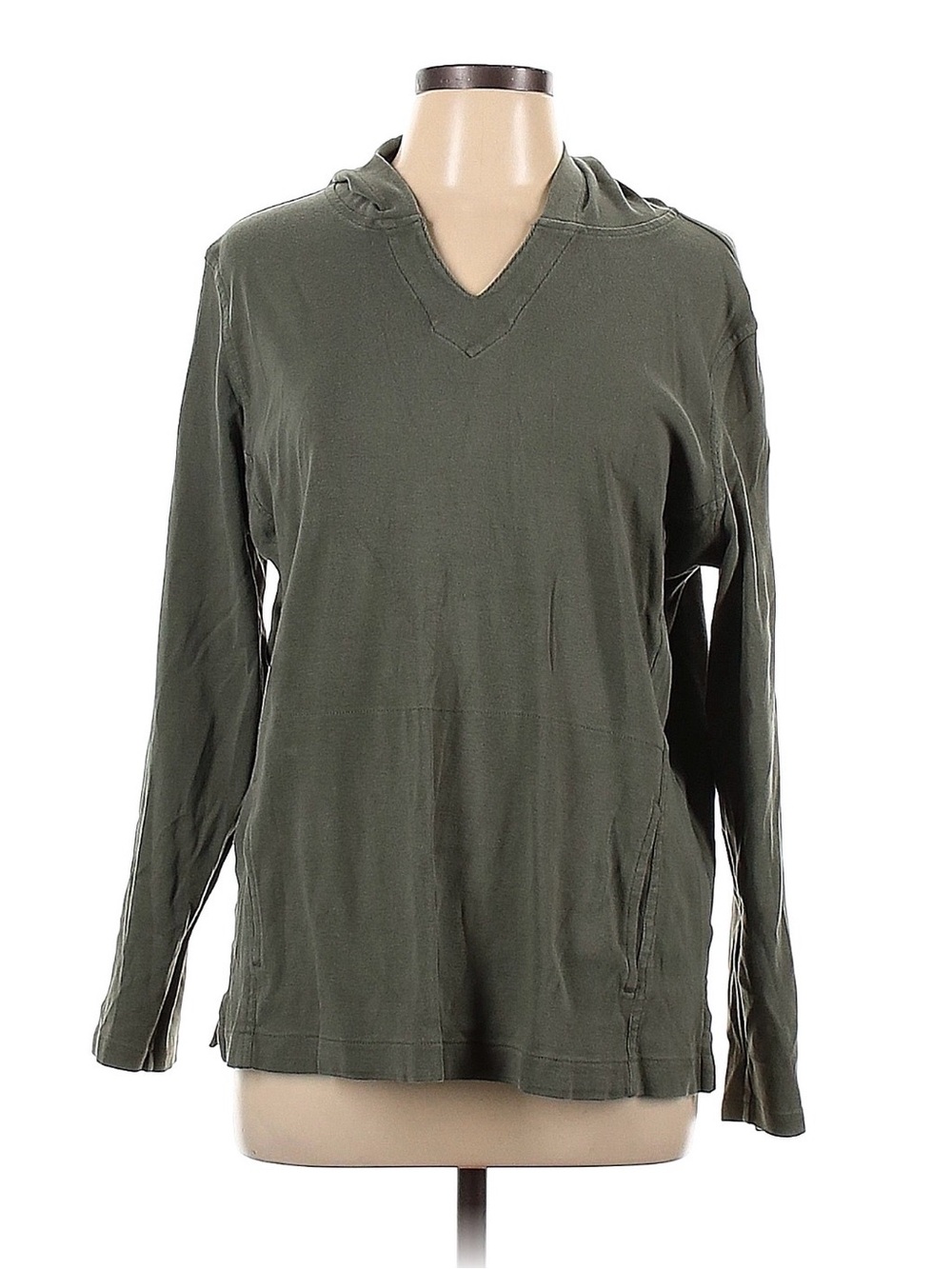 Eddie Bauer Olive cotton hooded l/slv Lg